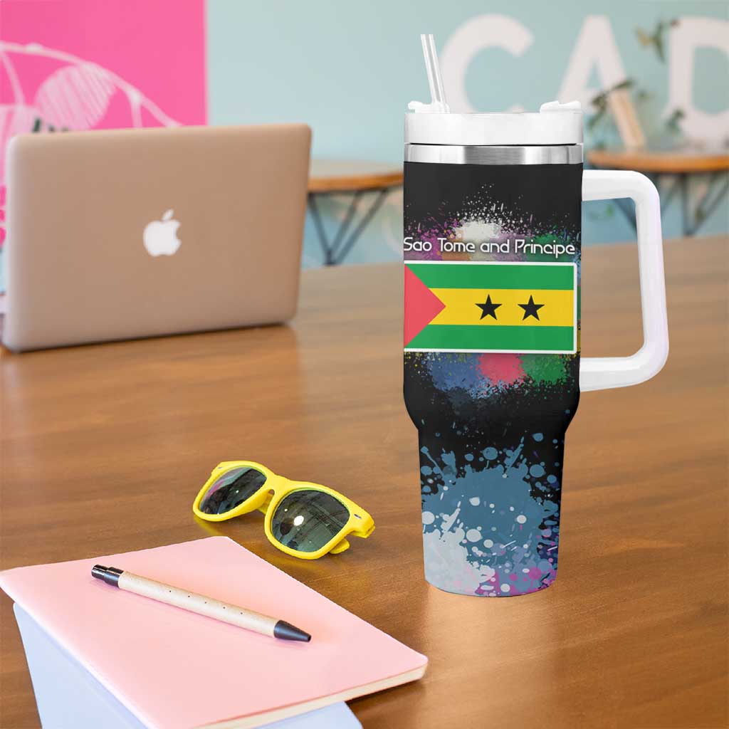 Where the Sunbird Sings Tumbler With Handle with Sao Tome and Principe Flag and Color Splash Art