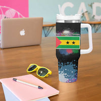 Where the Sunbird Sings Tumbler With Handle with Sao Tome and Principe Flag and Color Splash Art