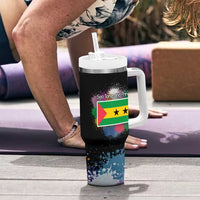 Where the Sunbird Sings Tumbler With Handle with Sao Tome and Principe Flag and Color Splash Art