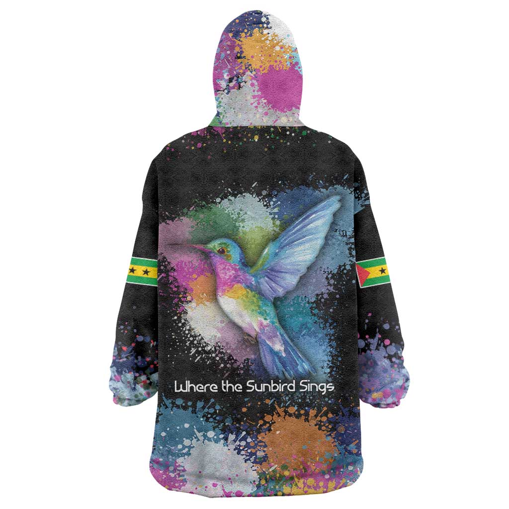 Where the Sunbird Sings Wearable Blanket Hoodie with Sao Tome and Principe Flag and Color Splash Art