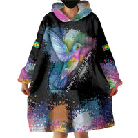 Where the Sunbird Sings Wearable Blanket Hoodie with Sao Tome and Principe Flag and Color Splash Art