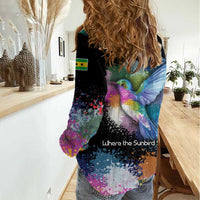 Where the Sunbird Sings Women Casual Shirt with Sao Tome and Principe Flag and Color Splash Art