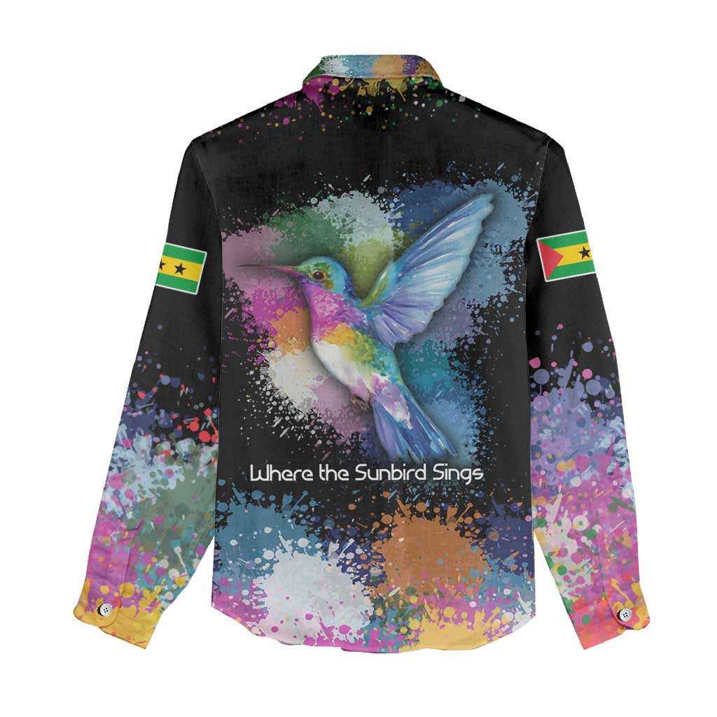 Where the Sunbird Sings Women Casual Shirt with Sao Tome and Principe Flag and Color Splash Art