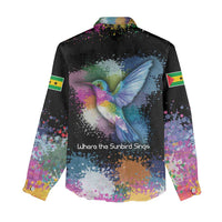 Where the Sunbird Sings Women Casual Shirt with Sao Tome and Principe Flag and Color Splash Art
