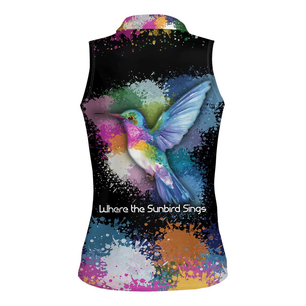 Where the Sunbird Sings Women Sleeveless Polo Shirt with Sao Tome and Principe Flag and Color Splash Art
