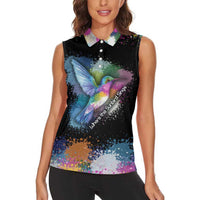 Where the Sunbird Sings Women Sleeveless Polo Shirt with Sao Tome and Principe Flag and Color Splash Art