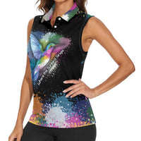 Where the Sunbird Sings Women Sleeveless Polo Shirt with Sao Tome and Principe Flag and Color Splash Art