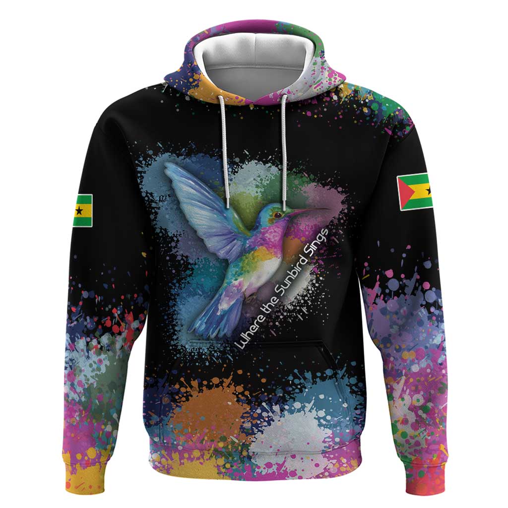 Where the Sunbird Sings Zip Hoodie with Sao Tome and Principe Flag and Color Splash Art