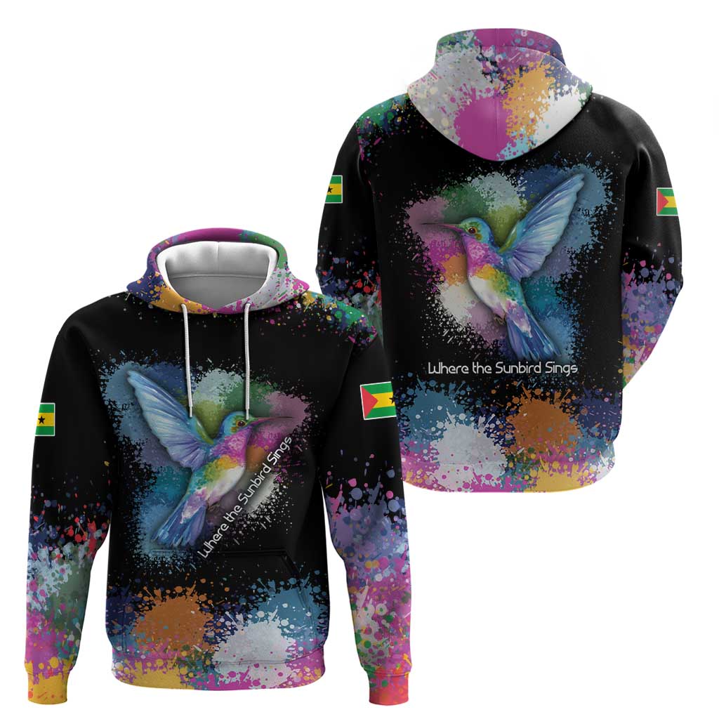 Where the Sunbird Sings Zip Hoodie with Sao Tome and Principe Flag and Color Splash Art