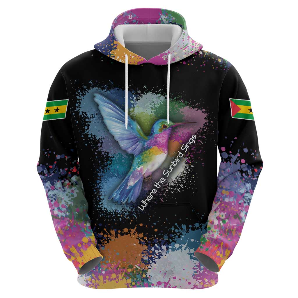 Where the Sunbird Sings Zip Hoodie with Sao Tome and Principe Flag and Color Splash Art