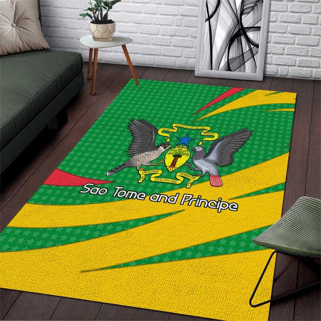 Sao Tome and Principe National Emblem Area Rug with Green Yellow Flag Pattern