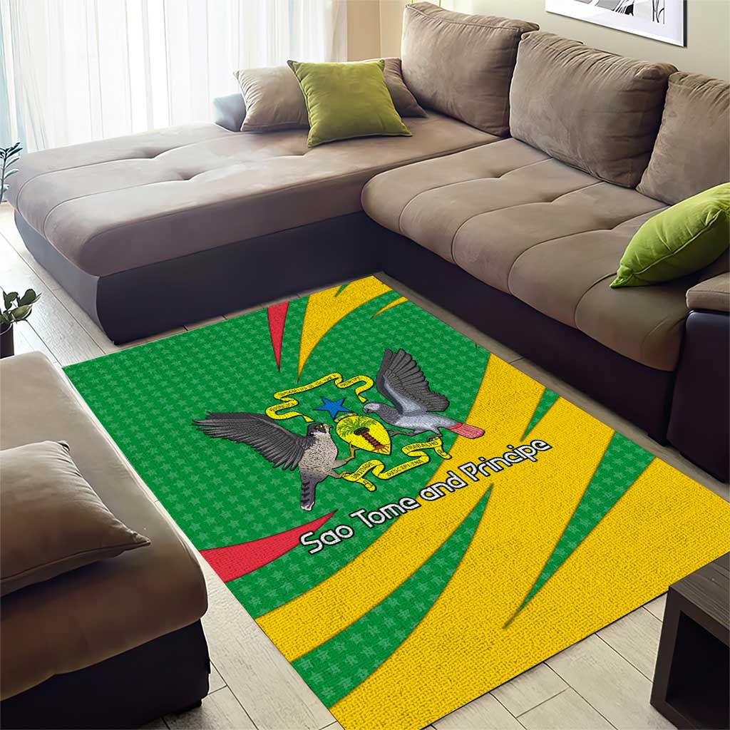 Sao Tome and Principe National Emblem Area Rug with Green Yellow Flag Pattern