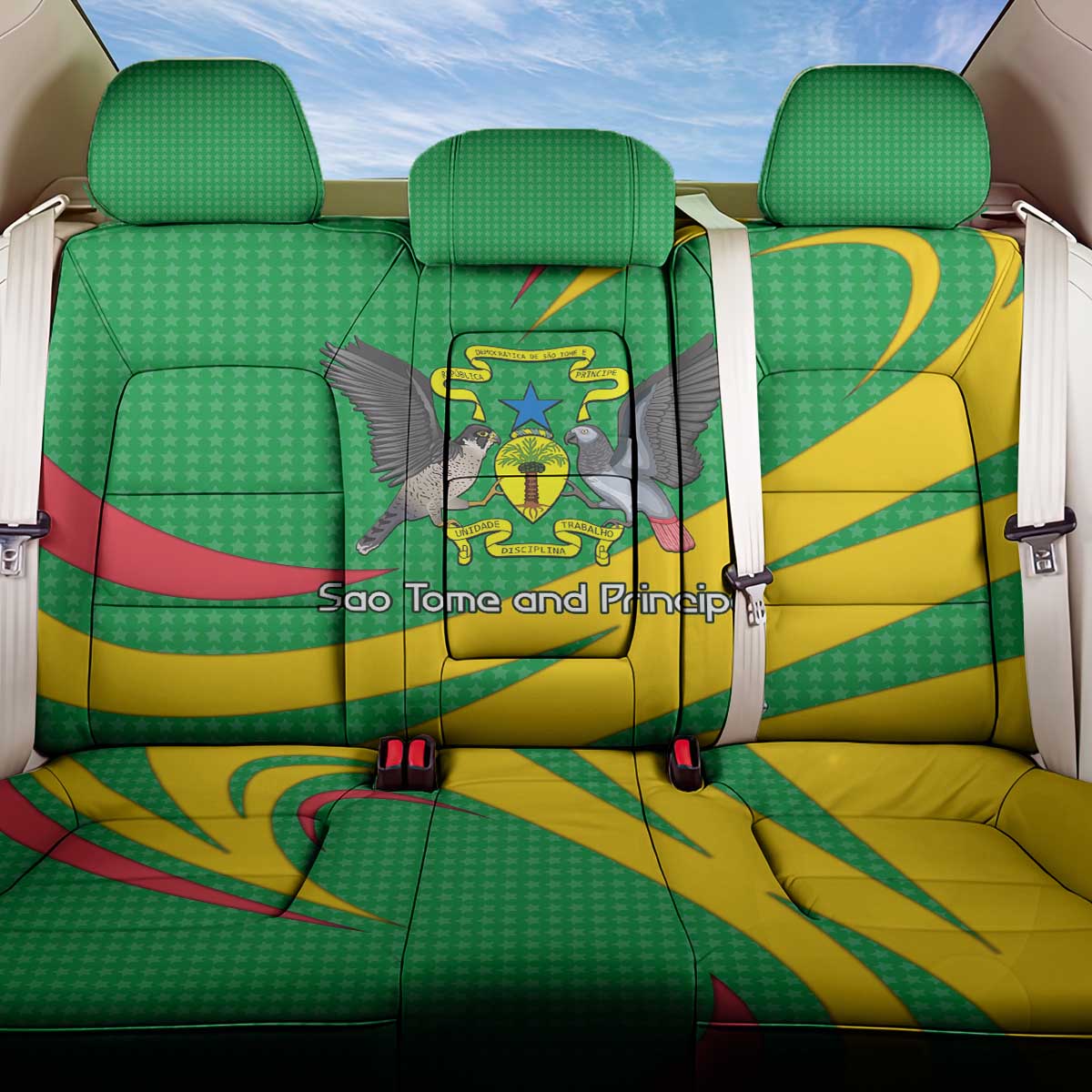 Sao Tome and Principe National Emblem Back Car Seat Cover with Green Yellow Flag Pattern