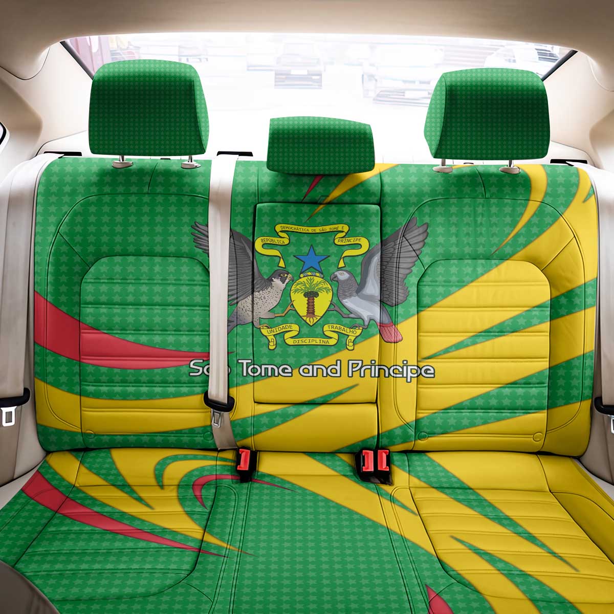 Sao Tome and Principe National Emblem Back Car Seat Cover with Green Yellow Flag Pattern