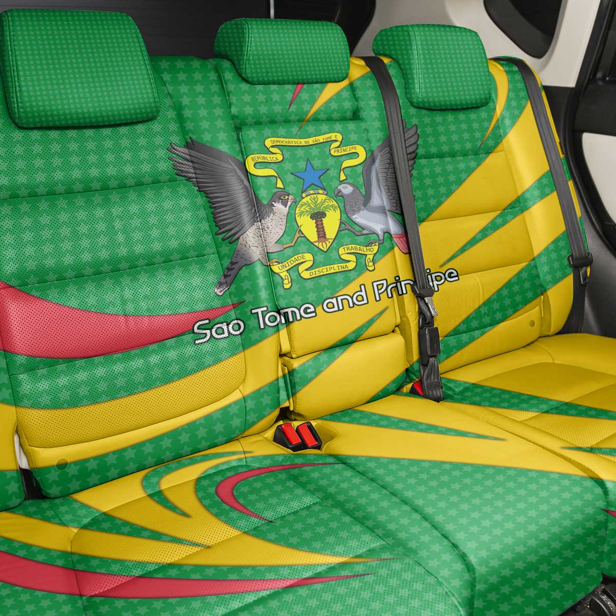 Sao Tome and Principe National Emblem Back Car Seat Cover with Green Yellow Flag Pattern