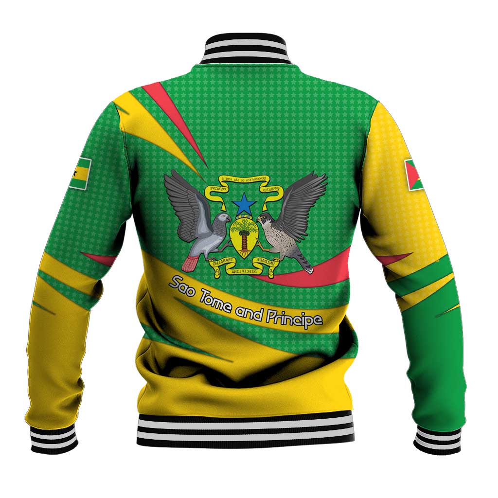 Sao Tome and Principe National Emblem Baseball Jacket with Green Yellow Flag Pattern