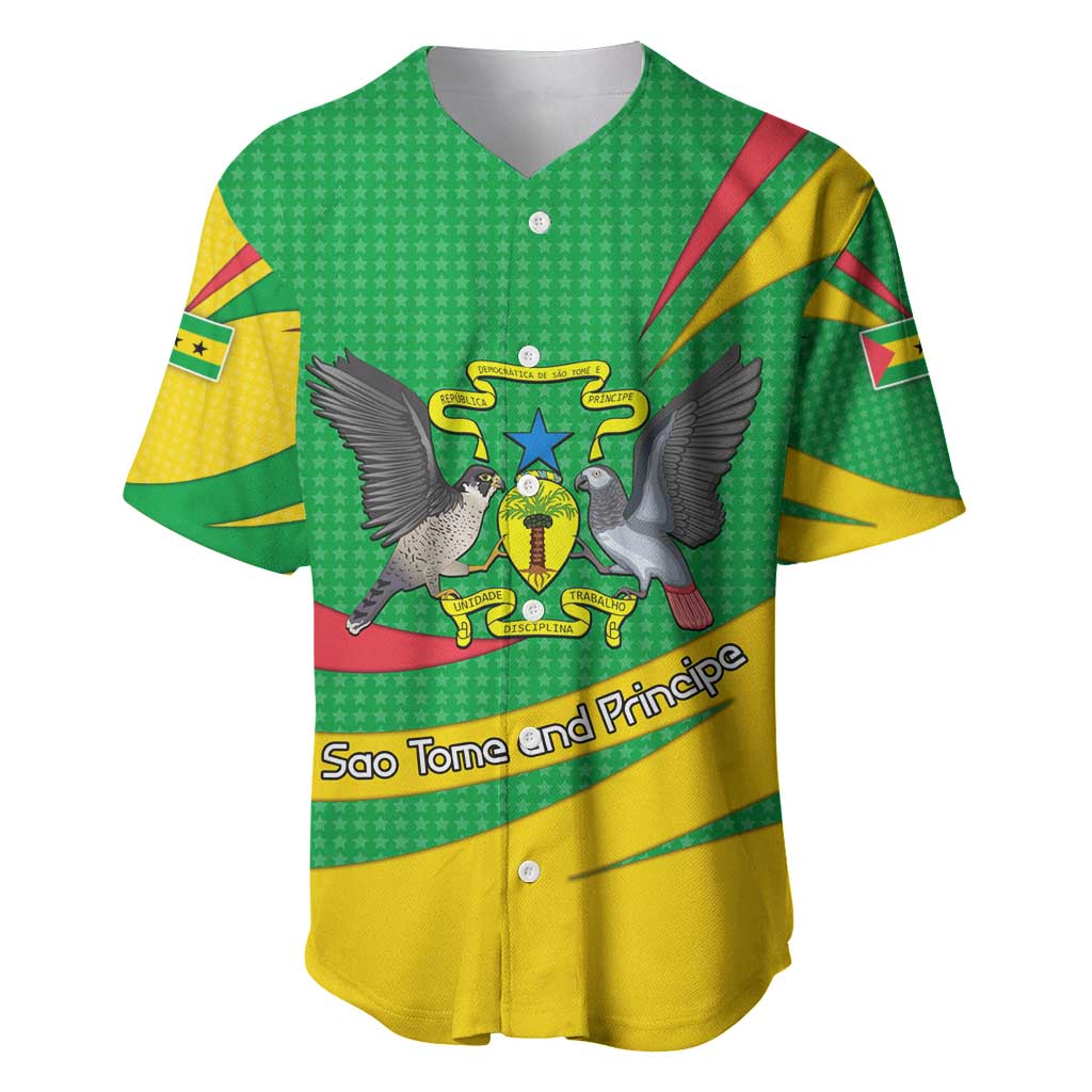 Sao Tome and Principe National Emblem Baseball Jersey with Green Yellow Flag Pattern