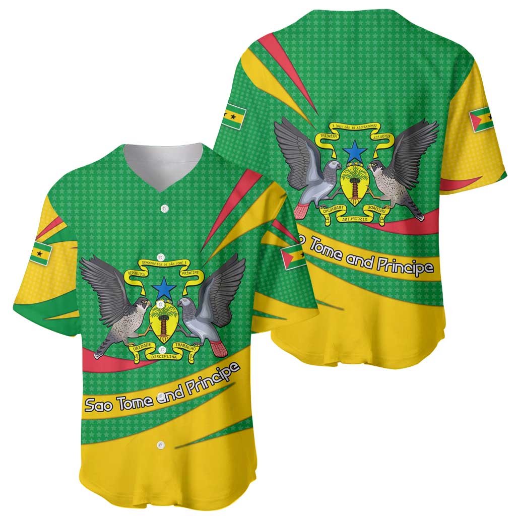 Sao Tome and Principe National Emblem Baseball Jersey with Green Yellow Flag Pattern