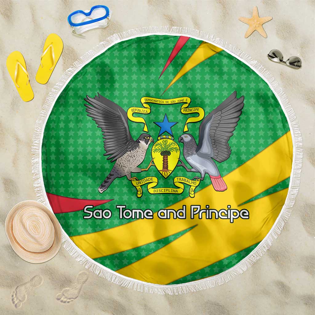 Sao Tome and Principe National Emblem Beach Blanket with Green Yellow Flag Pattern