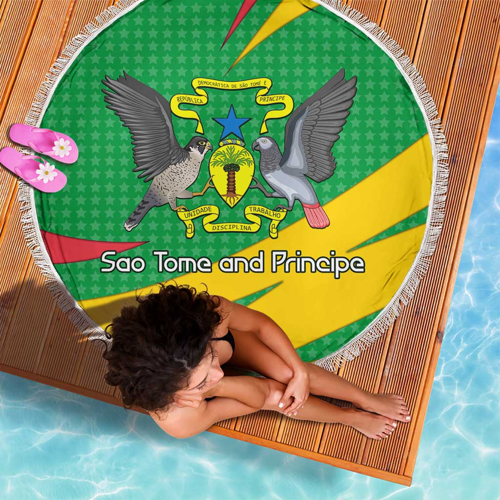 Sao Tome and Principe National Emblem Beach Blanket with Green Yellow Flag Pattern