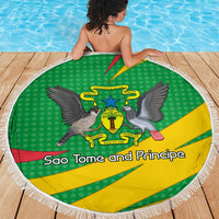 Sao Tome and Principe National Emblem Beach Blanket with Green Yellow Flag Pattern