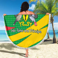 Sao Tome and Principe National Emblem Beach Blanket with Green Yellow Flag Pattern