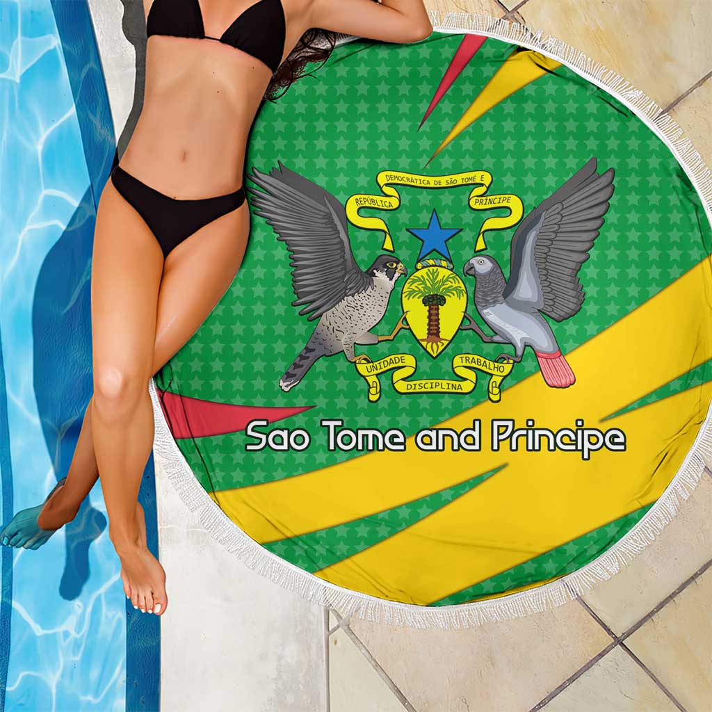 Sao Tome and Principe National Emblem Beach Blanket with Green Yellow Flag Pattern
