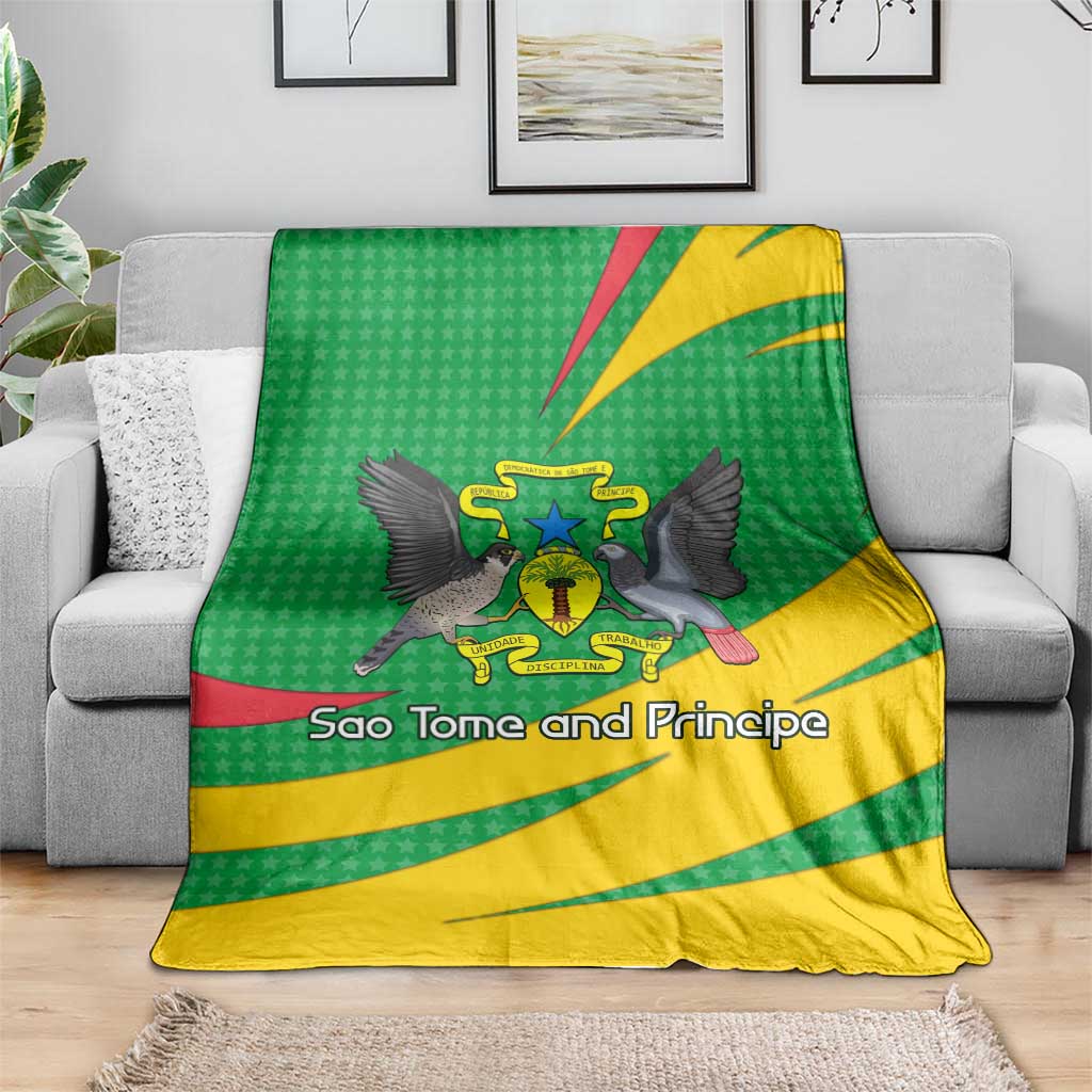 Sao Tome and Principe National Emblem Blanket with Green Yellow Flag Pattern