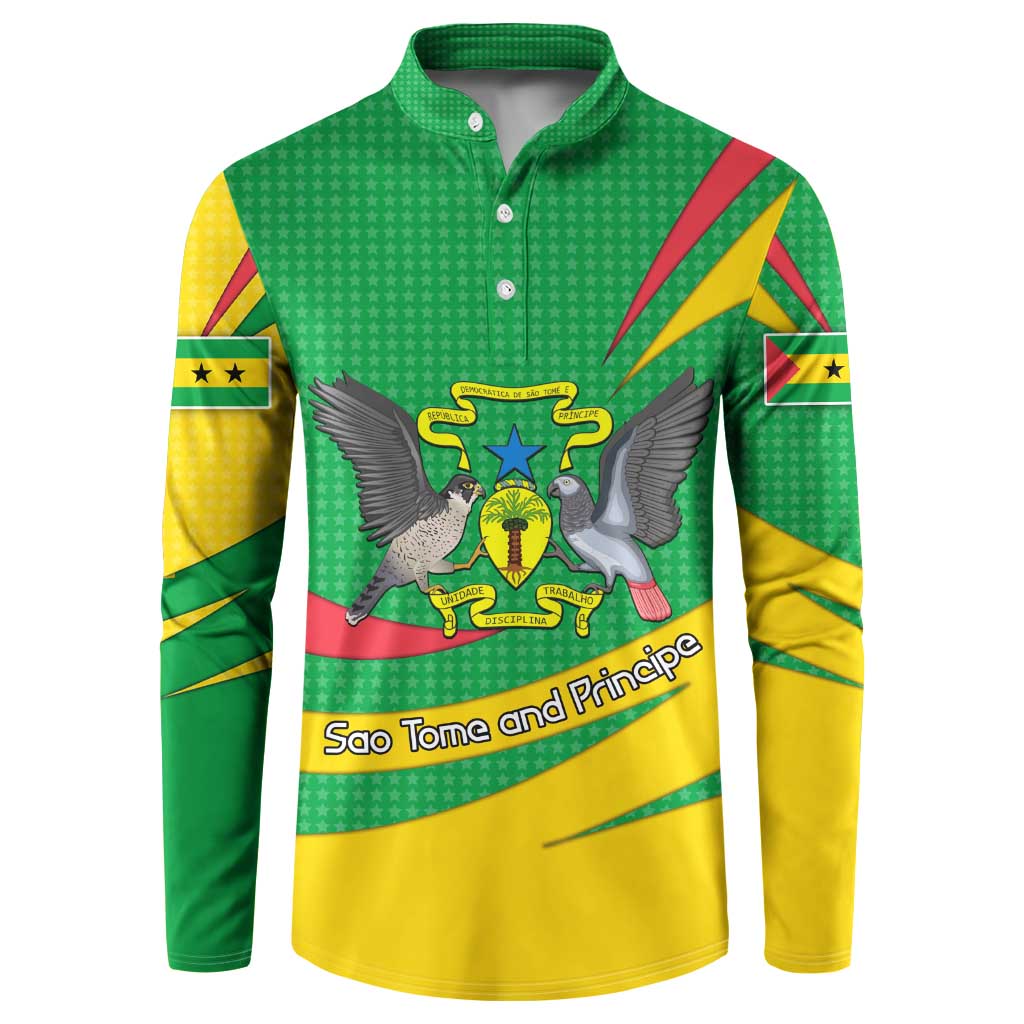 Sao Tome and Principe National Emblem Button Sweatshirt with Green Yellow Flag Pattern