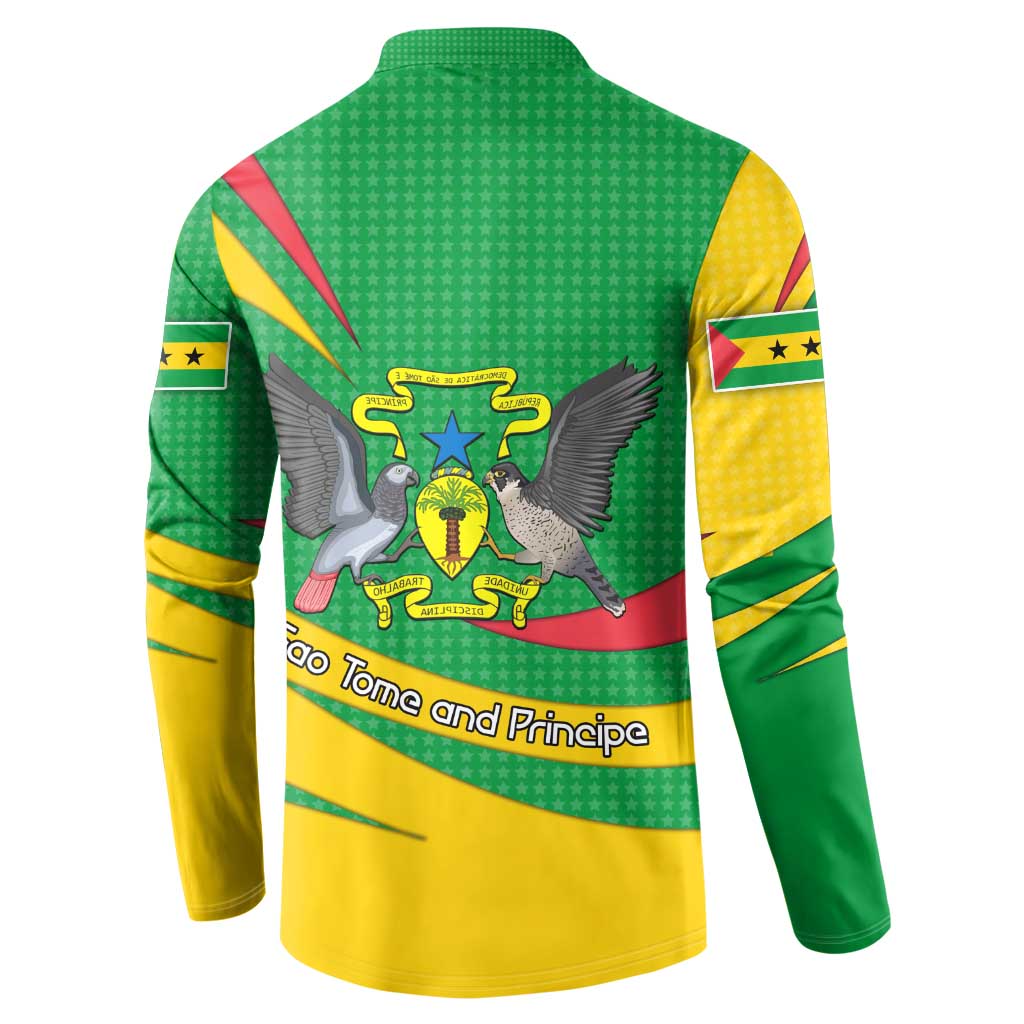Sao Tome and Principe National Emblem Button Sweatshirt with Green Yellow Flag Pattern