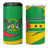 Sao Tome and Principe National Emblem 4 in 1 Can Cooler Tumbler with Green Yellow Flag Pattern
