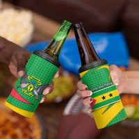 Sao Tome and Principe National Emblem 4 in 1 Can Cooler Tumbler with Green Yellow Flag Pattern