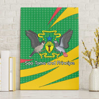 Sao Tome and Principe National Emblem Canvas Wall Art with Green Yellow Flag Pattern