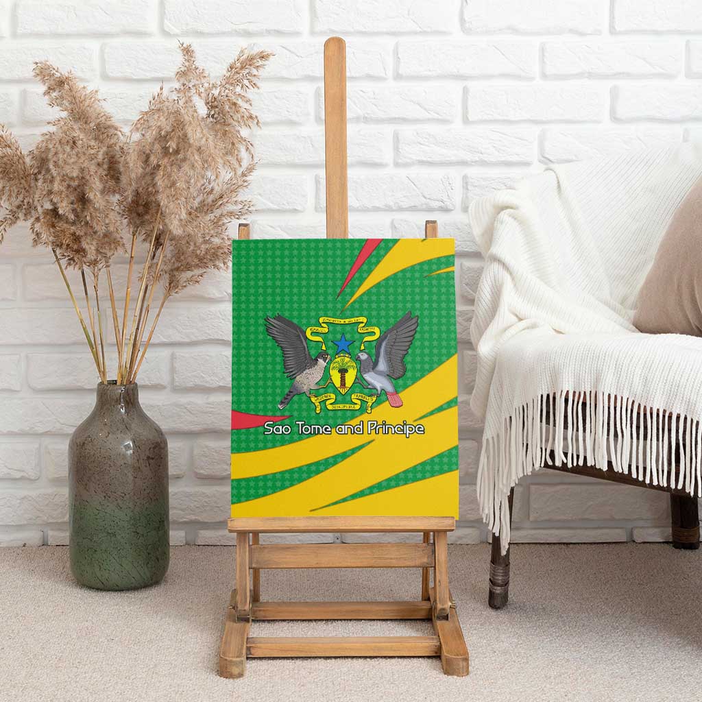 Sao Tome and Principe National Emblem Canvas Wall Art with Green Yellow Flag Pattern