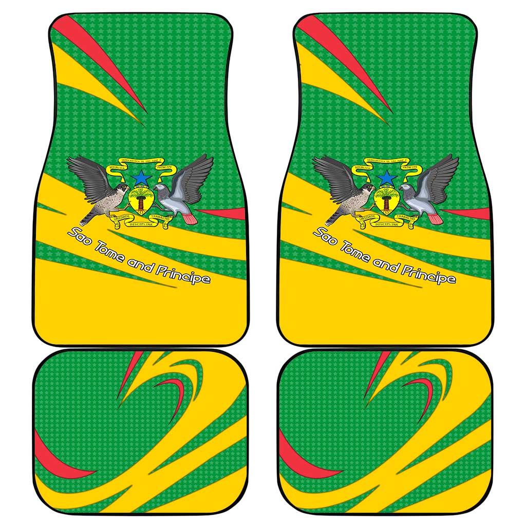 Sao Tome and Principe National Emblem Car Mats with Green Yellow Flag Pattern