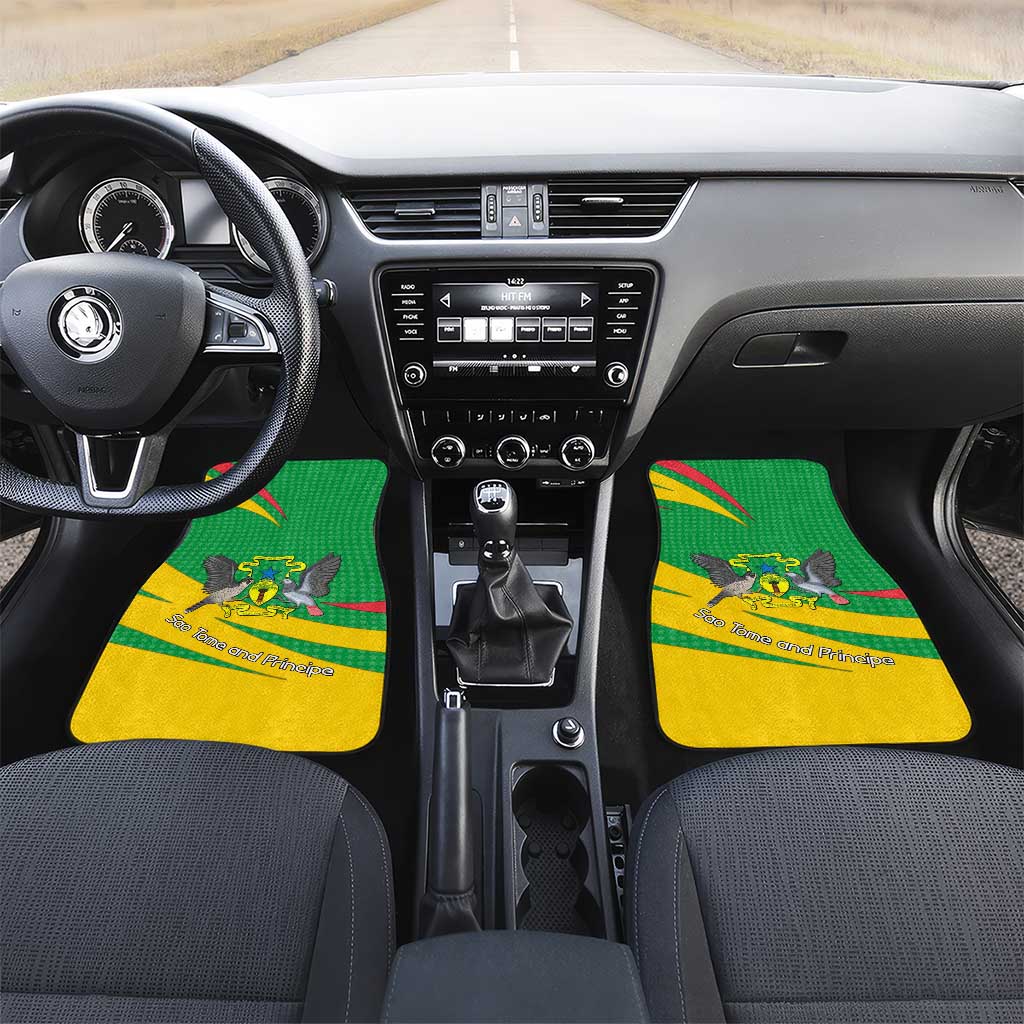 Sao Tome and Principe National Emblem Car Mats with Green Yellow Flag Pattern