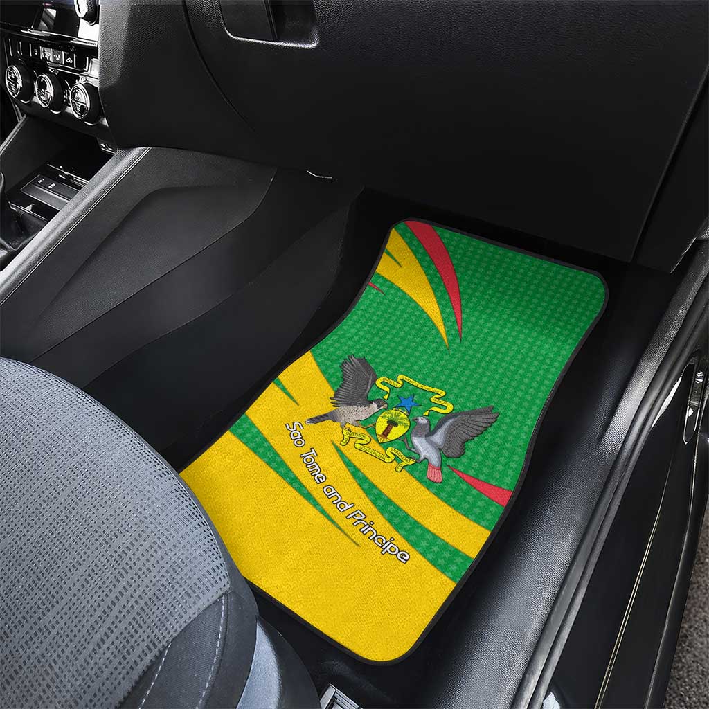 Sao Tome and Principe National Emblem Car Mats with Green Yellow Flag Pattern