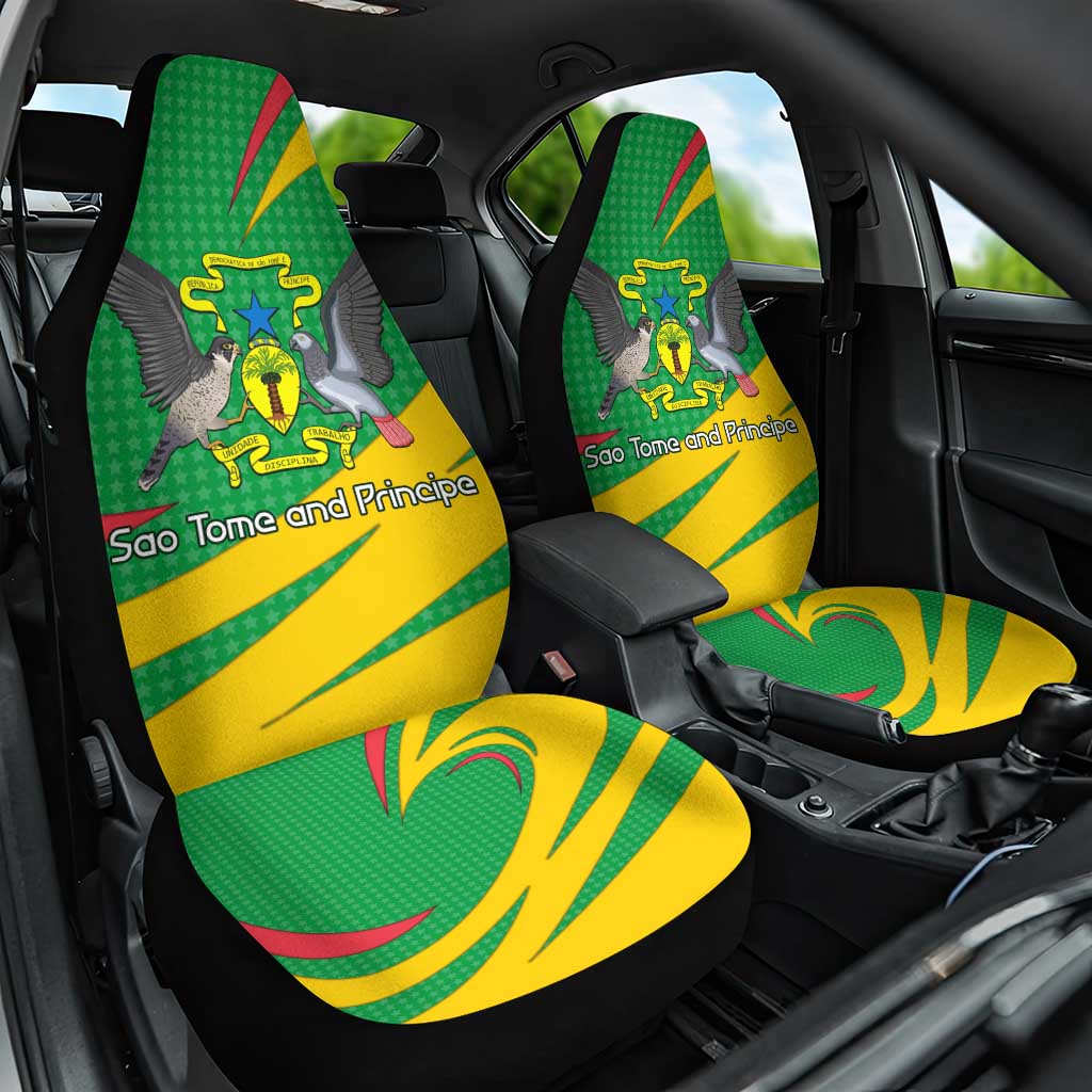 Sao Tome and Principe National Emblem Car Seat Cover with Green Yellow Flag Pattern