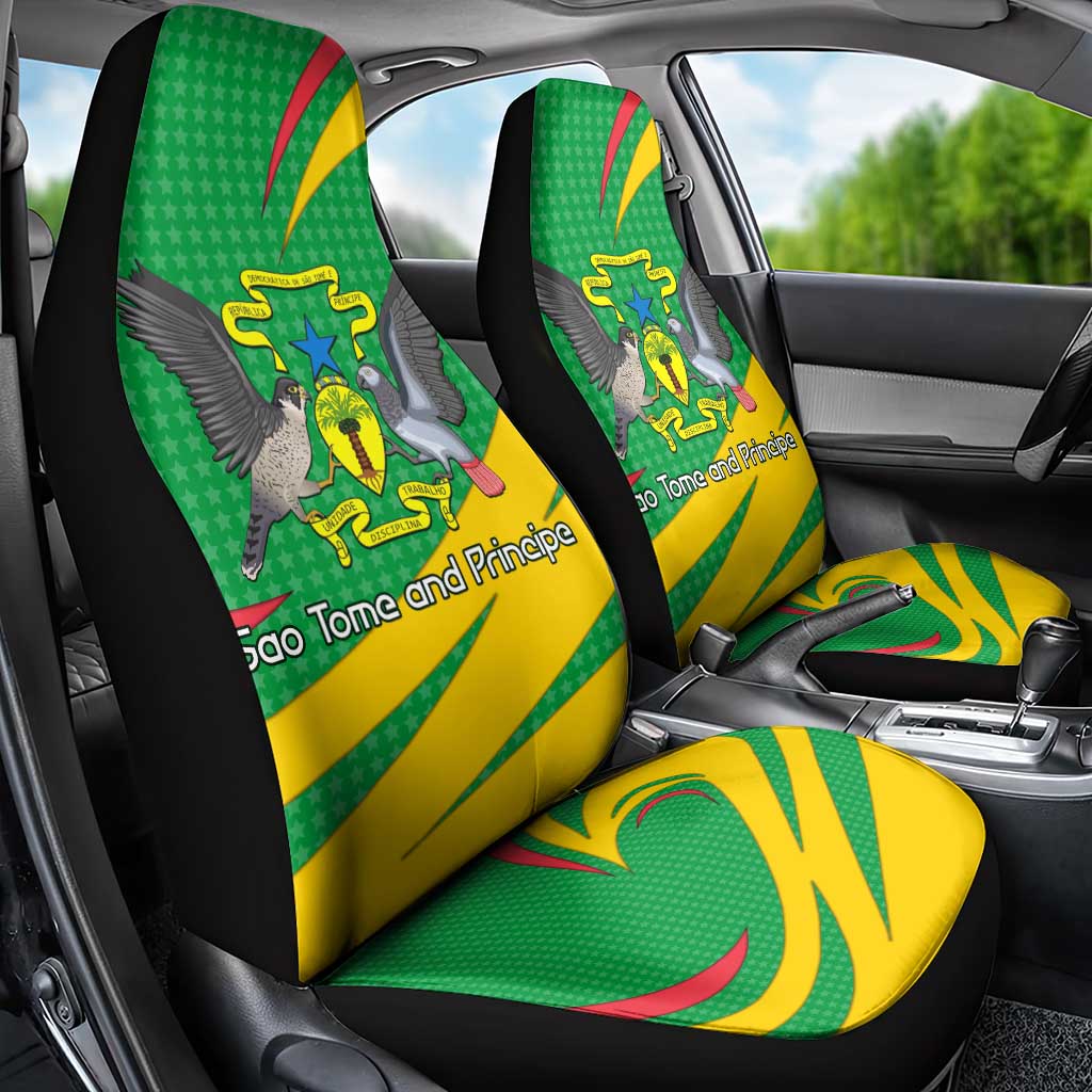 Sao Tome and Principe National Emblem Car Seat Cover with Green Yellow Flag Pattern