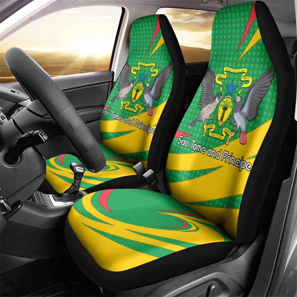 Sao Tome and Principe National Emblem Car Seat Cover with Green Yellow Flag Pattern