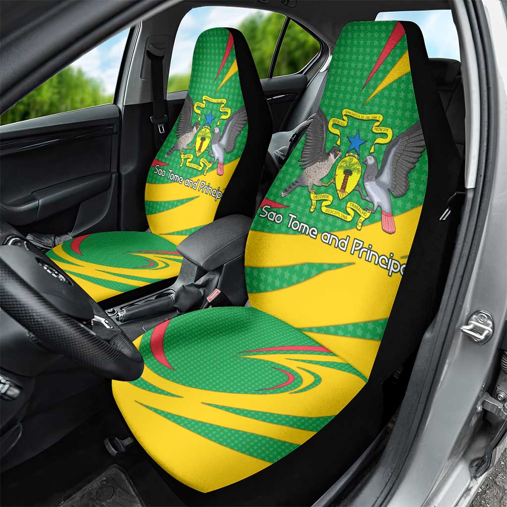 Sao Tome and Principe National Emblem Car Seat Cover with Green Yellow Flag Pattern
