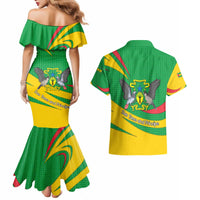 Sao Tome and Principe National Emblem Couples Matching Mermaid Dress and Hawaiian Shirt with Green Yellow Flag Pattern
