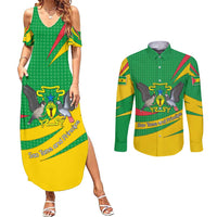 Sao Tome and Principe National Emblem Couples Matching Summer Maxi Dress and Long Sleeve Button Shirt with Green Yellow Flag Pattern