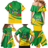 Sao Tome and Principe National Emblem Family Matching Mermaid Dress and Hawaiian Shirt with Green Yellow Flag Pattern
