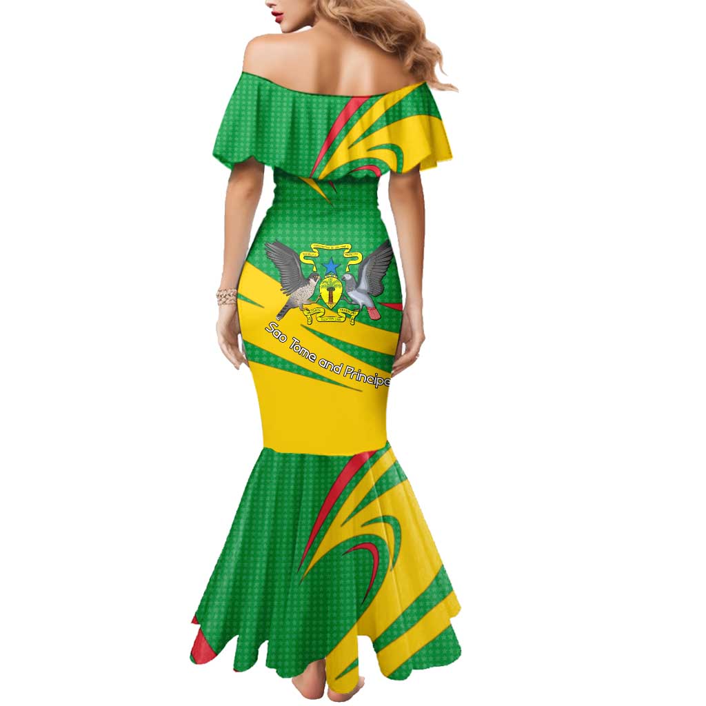 Sao Tome and Principe National Emblem Family Matching Mermaid Dress and Hawaiian Shirt with Green Yellow Flag Pattern