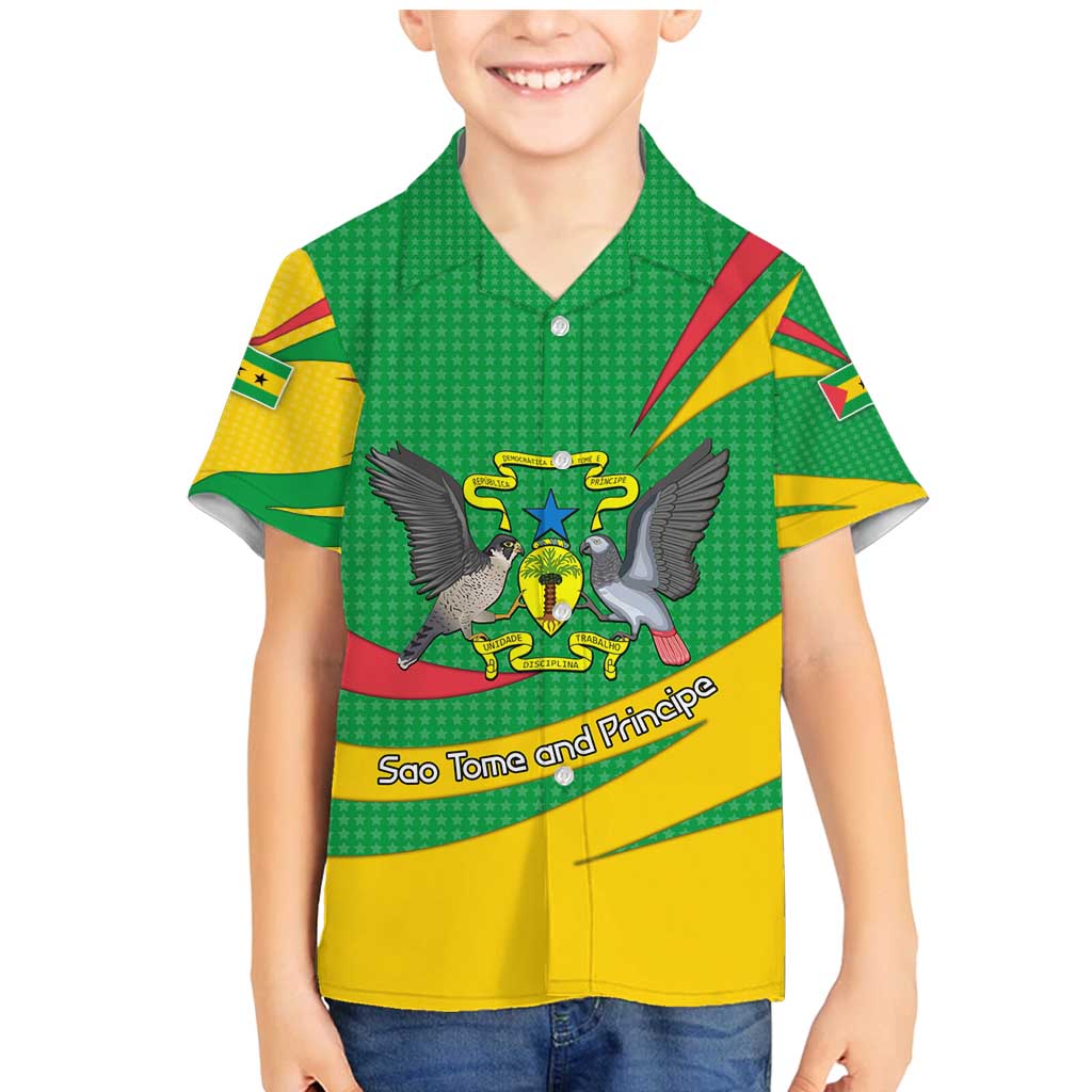 Sao Tome and Principe National Emblem Family Matching Mermaid Dress and Hawaiian Shirt with Green Yellow Flag Pattern