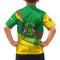 Sao Tome and Principe National Emblem Family Matching Off The Shoulder Long Sleeve Dress and Hawaiian Shirt with Green Yellow Flag Pattern