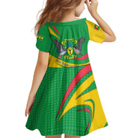 Sao Tome and Principe National Emblem Family Matching Off The Shoulder Long Sleeve Dress and Hawaiian Shirt with Green Yellow Flag Pattern