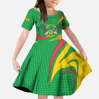 Sao Tome and Principe National Emblem Family Matching Off Shoulder Maxi Dress and Hawaiian Shirt with Green Yellow Flag Pattern