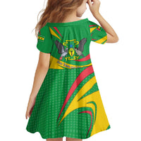 Sao Tome and Principe National Emblem Family Matching Off Shoulder Maxi Dress and Hawaiian Shirt with Green Yellow Flag Pattern